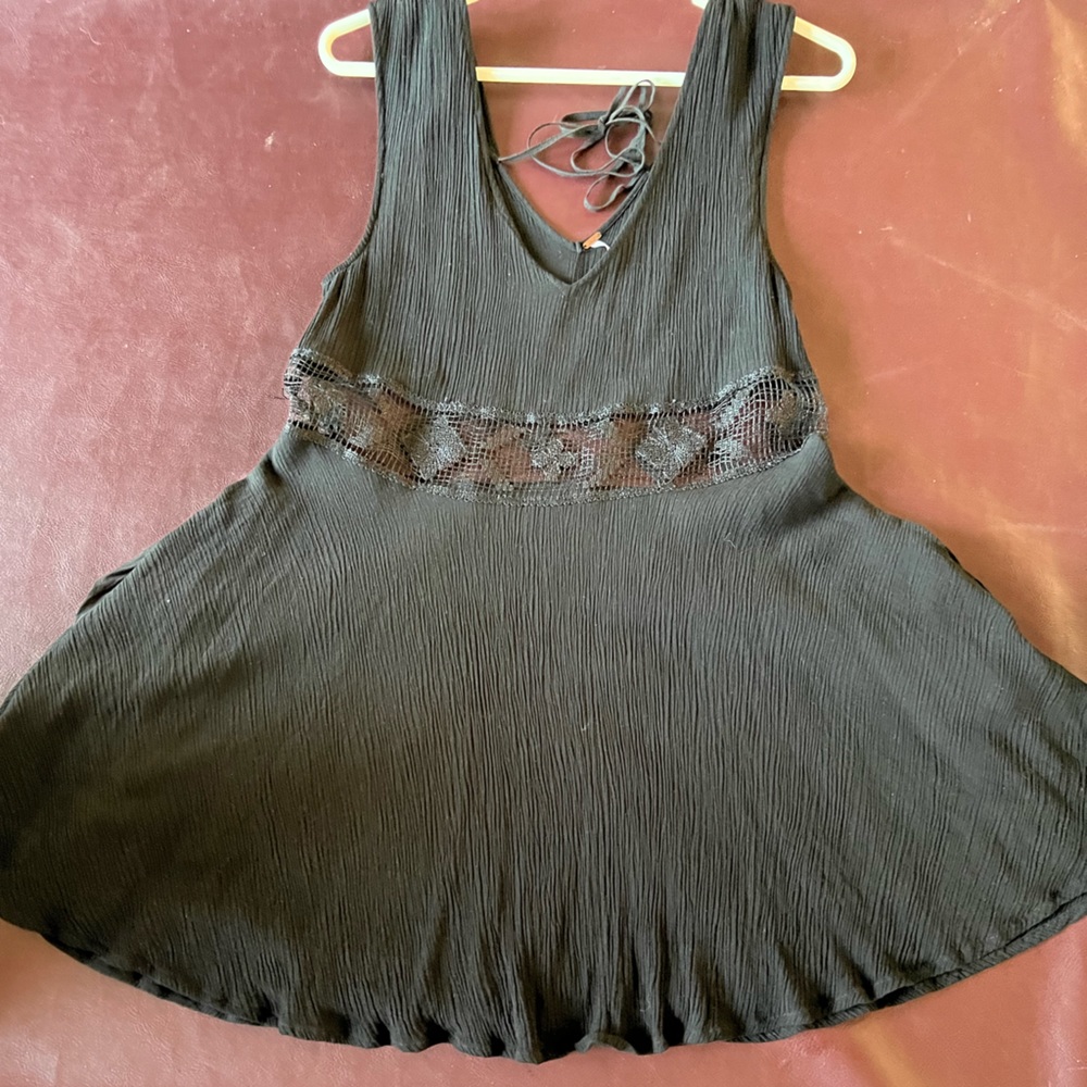 Free People Black Tank Short Dress/Long Top with Pockets size Medium